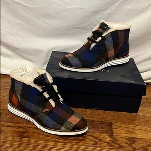 Cole Haan Plaid Ankle Boots - Blue, Black, Orange